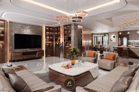 Thiết kế - Thi công nội thất biệt thự gỗ óc chó tại KDT Xuân Phương - Chú Giang